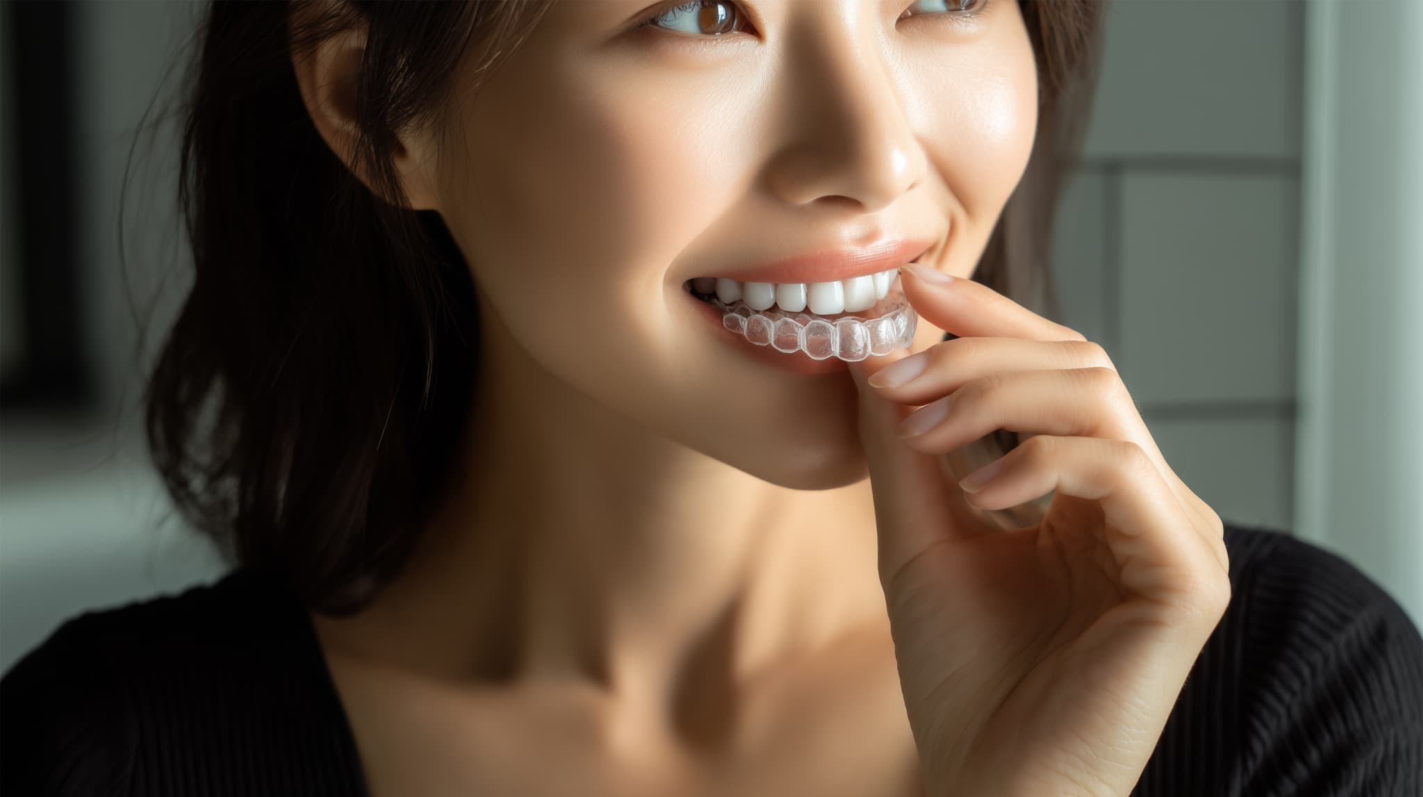 マウスピース矯正中の女性