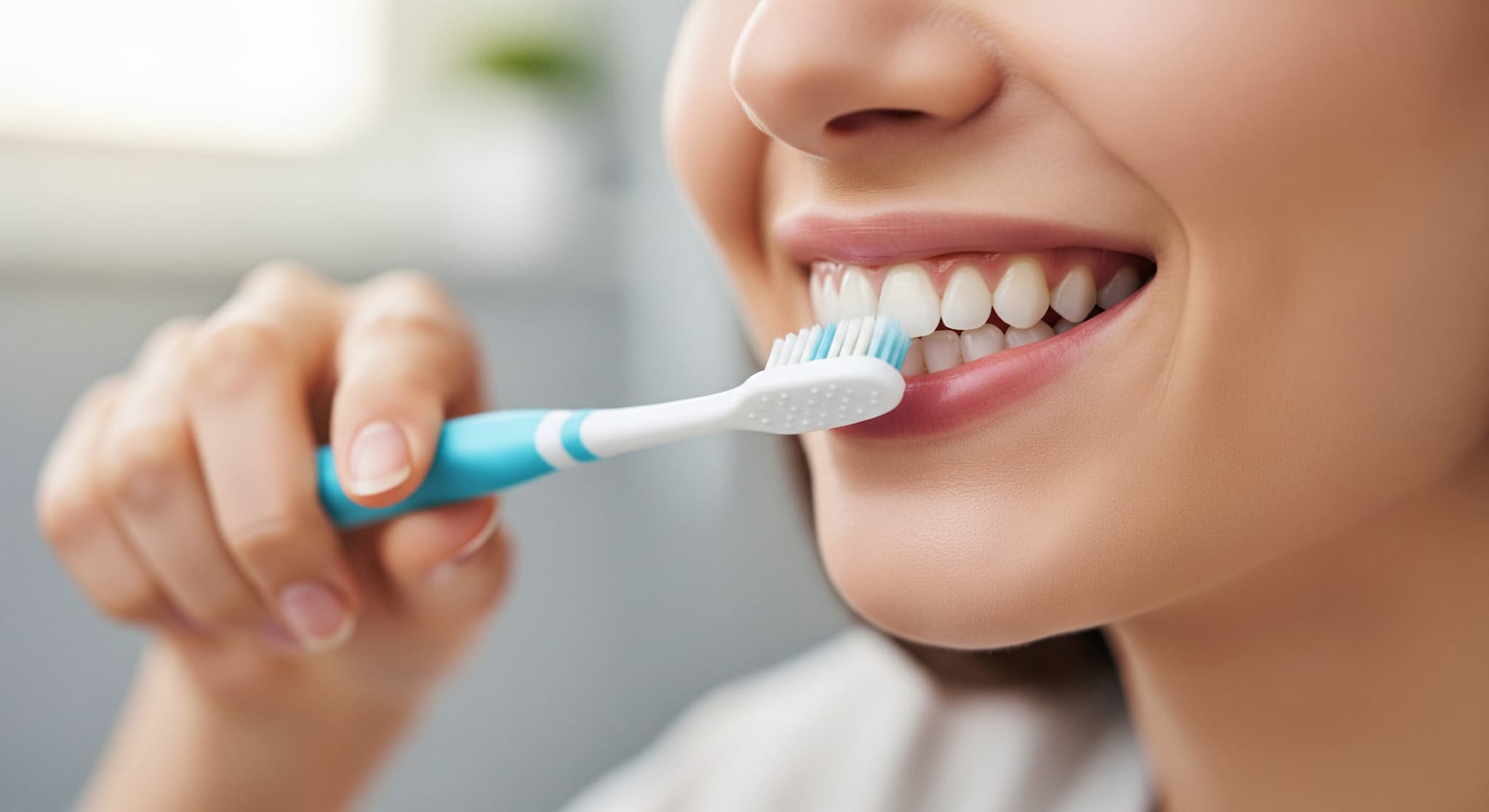 歯ブラシを小刻みに動かして歯を磨く様子