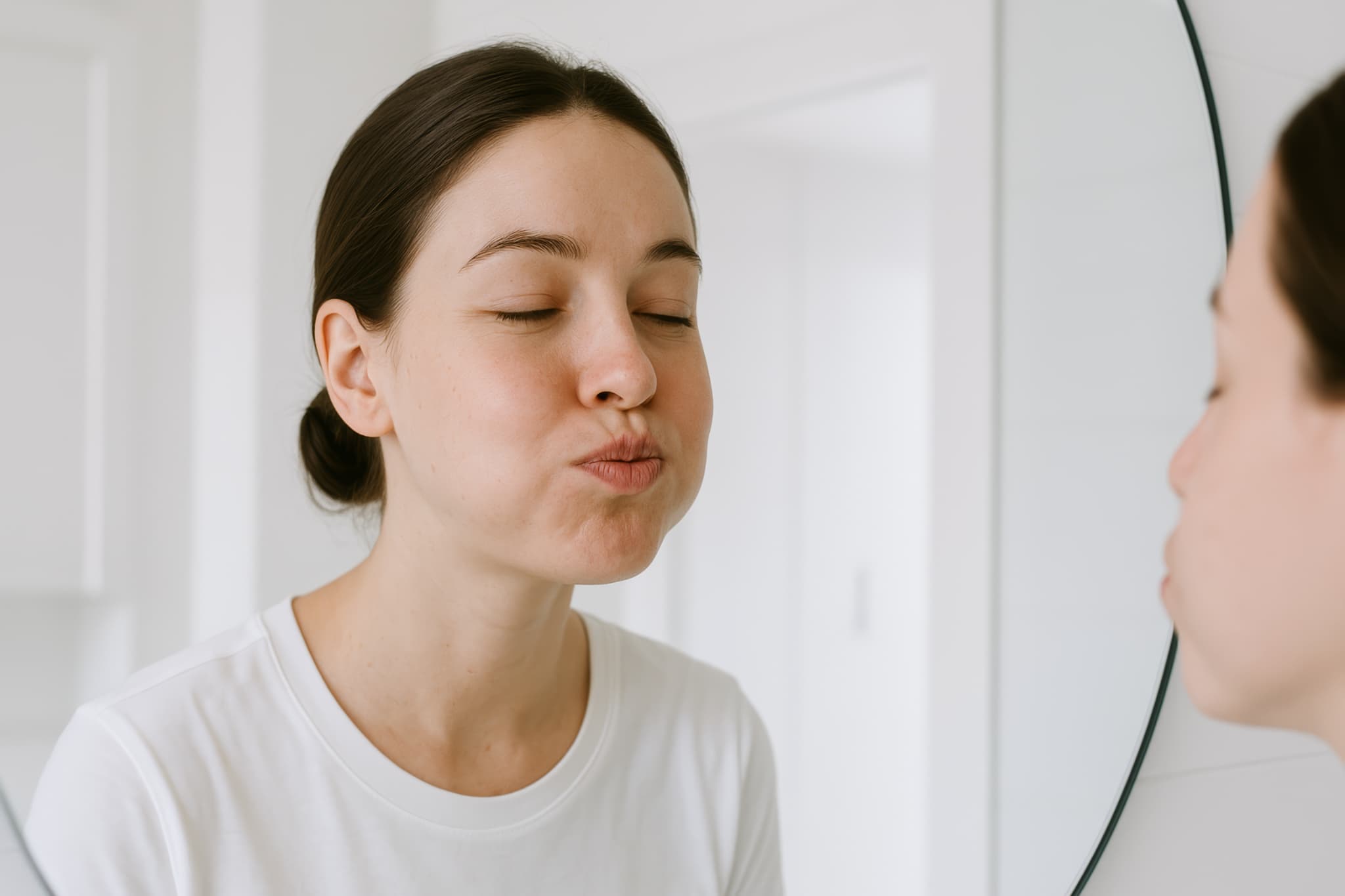 食後に口をすすぐ女性