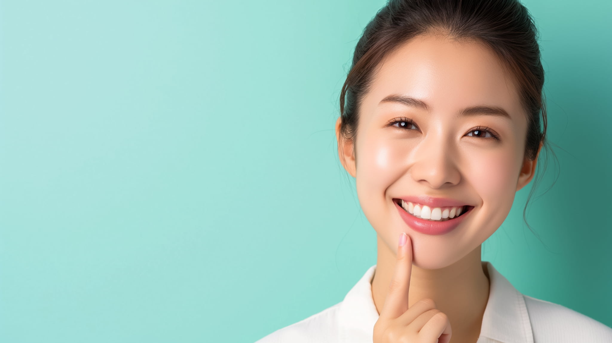 奥歯をセラミックにする治療を受けた笑顔の女性